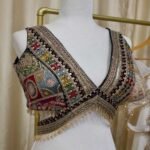 Embroidered Cross-Over Deep V-Neck Blouse